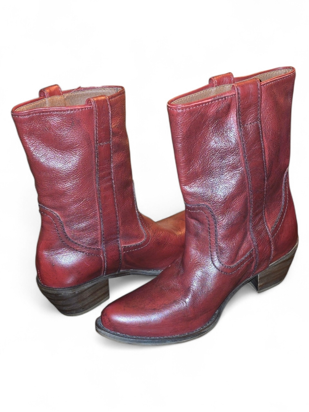 Steve Madden Red Leather Western Ankle Boots